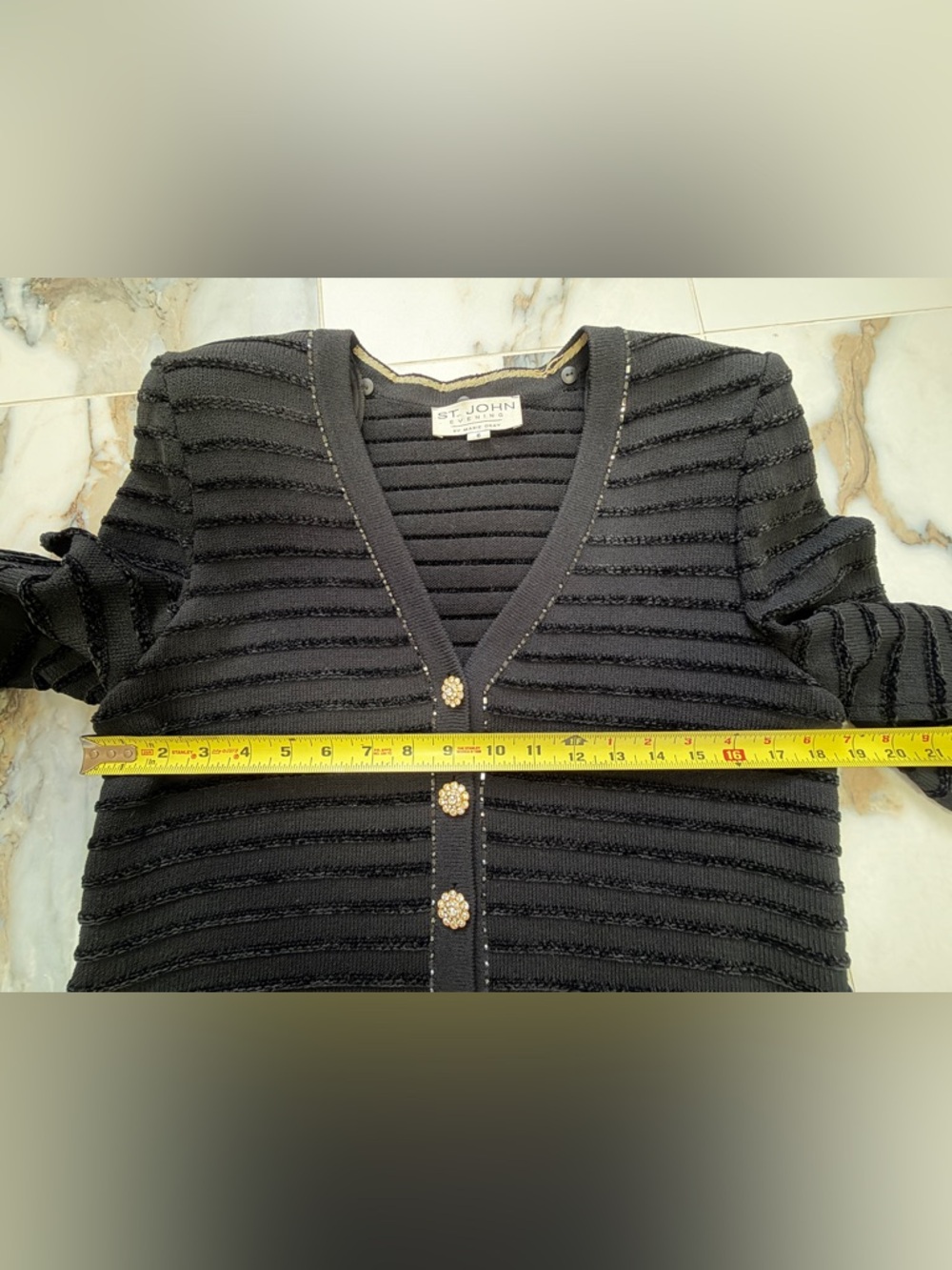 Vintage St. John Evening Knit Cardigan Black Gold Buttons Santana Knit Size 6 - Picture 6 of 7